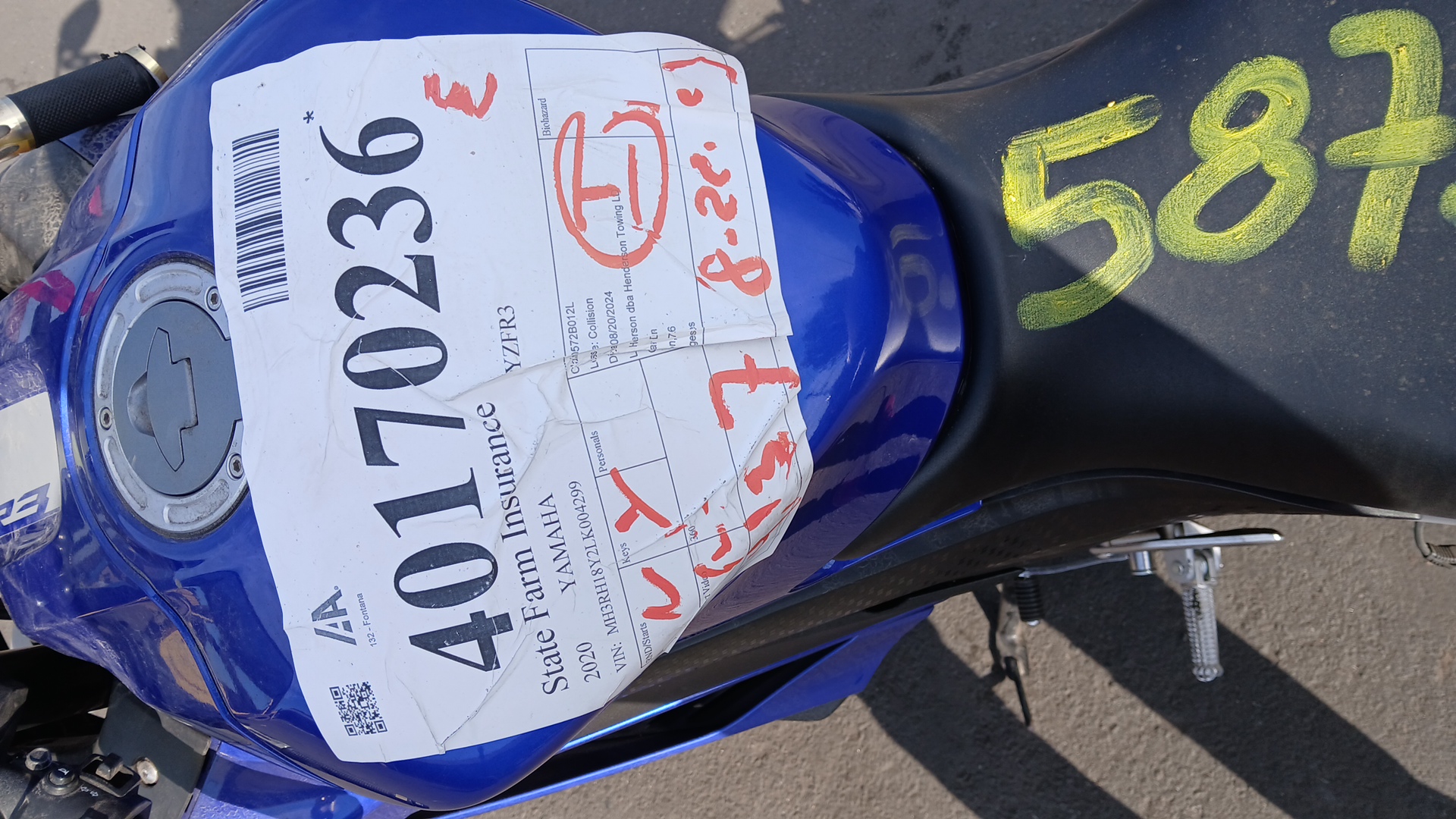 2020 YAMAHA YZFR3 A - ავტომობილი ამერიკიდან